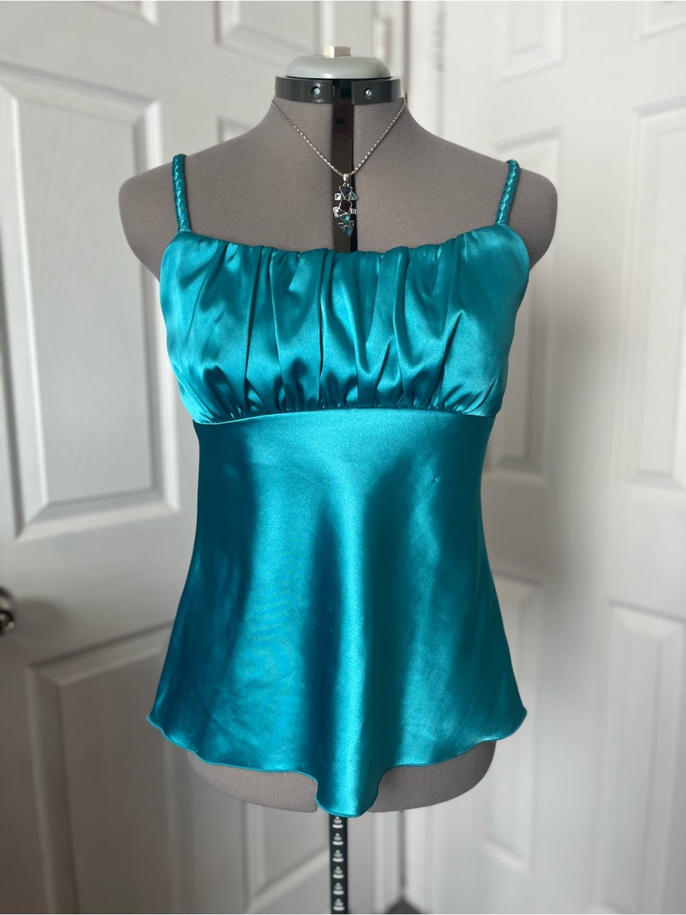 B. Wear Y2K Satin Babydoll Tank Top, Teal, Size L